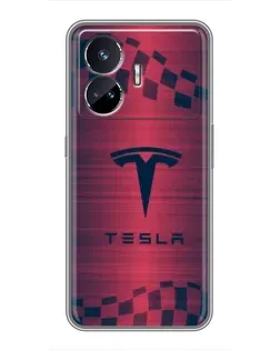 Чехол для Realme GT5 с картинкой «Тесла красный карбон»