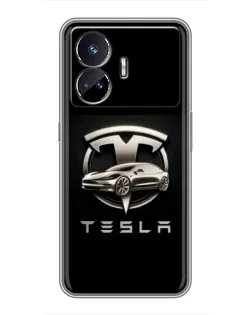 Чехол для Realme GT5 с картинкой «Tesla — серебристое авто»