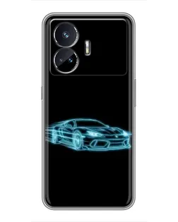 Чехол для Realme GT5 с картинкой «Неоновый контур Lamborghini»
