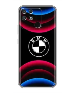 Чехол для Realme NARZO 30A с картинкой «Логотип BMW и неоновые дуги»