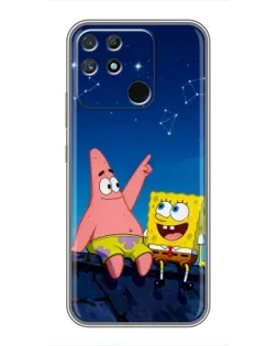 Чехол для Realme NARZO 30A с картинкой «Губка Боб и Патрик ночью»