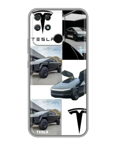 Чехол для Realme NARZO 30A с картинкой «Коллаж Cybertruck Tesla»