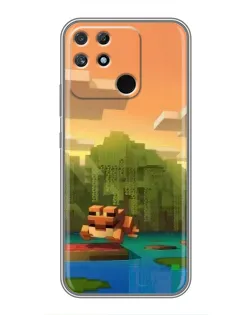 Чехол для Realme NARZO 50A с картинкой «Майнкрафт закат солнца»