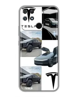 Чехол для Realme NARZO 50A с картинкой «Коллаж Cybertruck Tesla»