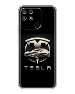 Чехол для Realme NARZO 50A с картинкой «Tesla — серебристое авто»