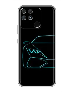 Чехол для Realme NARZO 50A с картинкой «Голубой силуэт Lamborghini»