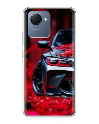 Чехол для Realme NARZO 50i Prime с картинкой «Спортивная BMW и цветы»