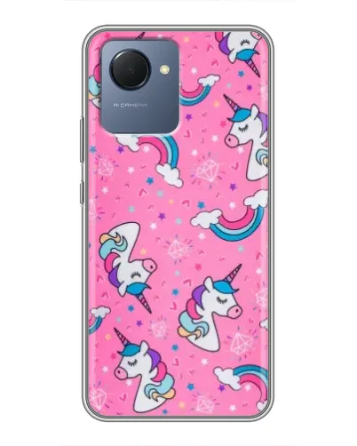 Чехол для Realme NARZO 50i Prime с картинкой «Unicorn паттерн розовый»
