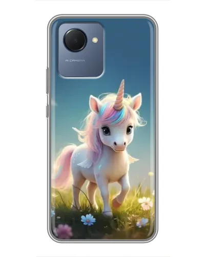 Чехол для Realme NARZO 50i Prime с картинкой «Единорог на поляне»