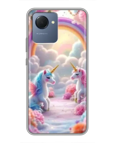Чехол для Realme NARZO 50i Prime с картинкой «Радуга и единороги»