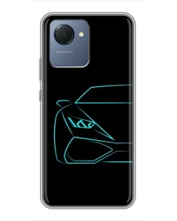 Чохол для Realme NARZO 50i Prime з картинкою «Блакитний силует Lamborghini»