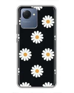 Чехол для Realme NARZO 50i Prime с картинкой «Ромашки на черном»