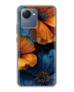 Чехол для Realme NARZO 50i Prime с картинкой «Яркая сине-оранжевая флора»