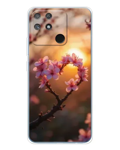 Чехол для Realme NARZO 80 Lite 4G с картинкой «Розовый цвет сердце на фоне заката»