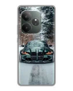 Чехол для RealMe Neo7 с картинкой «BMW в зимнем лесу»