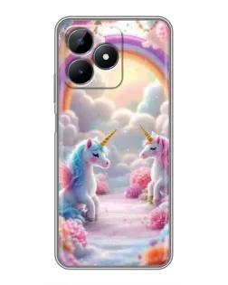 Чехол для Realme Note 50 с картинкой «Радуга и единороги»