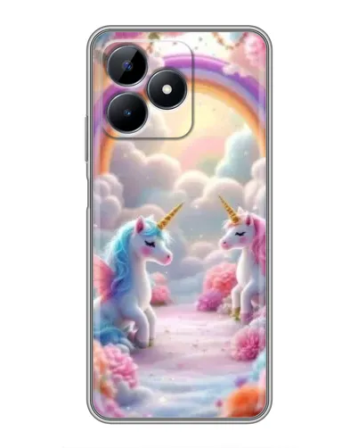 Чехол для Realme Note 50 с картинкой «Радуга и единороги»