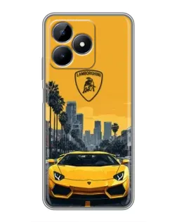 Чехол для Realme Note 50 с картинкой «Желтый Lamborghini город»