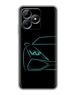 Чехол для Realme Note 50 с картинкой «Голубой силуэт Lamborghini»