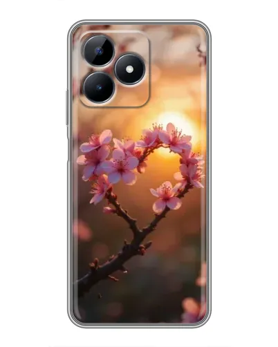 Чехол для Realme Note 50 с картинкой «Розовый цвет сердце на фоне заката»