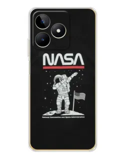 Чехол для Realme Note 60 с картинкой «NASA — шагаем по Луне»