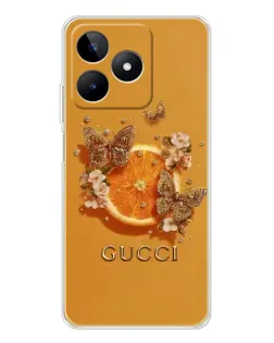 Чехол для Realme Note 60 с картинкой «Gucci — золотые бабочки»