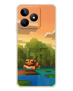Чехол для Realme Note 60 с картинкой «Майнкрафт закат солнца»