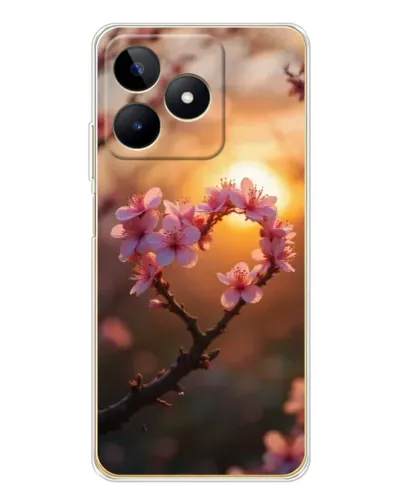 Чохол для Realme Note 60 з картинкою «Рожевий цвіт  сердечко на тлі заходу»