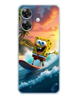 Чехол для Realme Note 60x с картинкой «Губка Боб серфингист»