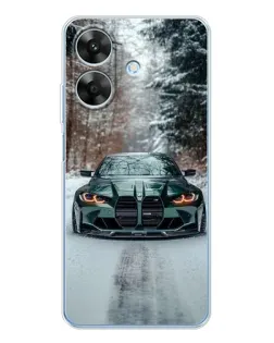 Чехол для Realme Note 70T с картинкой «BMW в зимнем лесу»