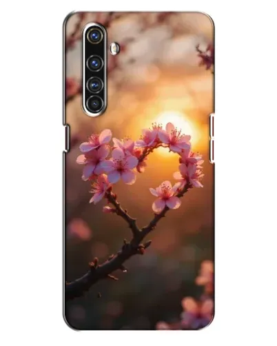Чехол для Realme X50 Pro с картинкой «Розовый цвет сердце на фоне заката»