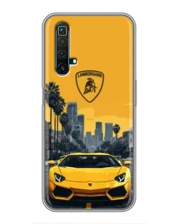 Чехол для Realme X50 с картинкой «Желтый Lamborghini город»