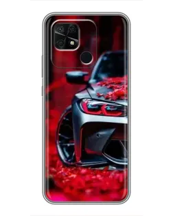 Чохол для Xiaomi Redmi 10C з картинкою «Спортивна BMW та квіти»