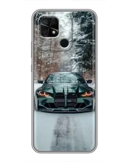 Чохол для Xiaomi Redmi 10C з картинкою «BMW у зимовому лісі»