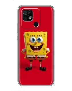 Чехол для Xiaomi Redmi 10C с картинкой «Спанч Боб на красном»