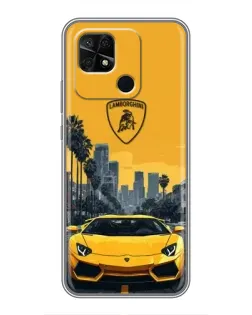 Чохол для Xiaomi Redmi 10C з картинкою «Жовтий Lamborghini місто»