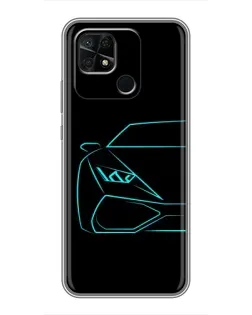 Чохол для Xiaomi Redmi 10C з картинкою «Блакитний силует Lamborghini»