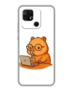 Чохол для Xiaomi Redmi 10C з картинкою «Капібара з ноутбуком»