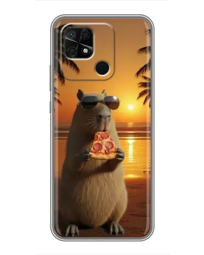 Чохол для Xiaomi Redmi 10C з картинкою «Капібара з піцою»