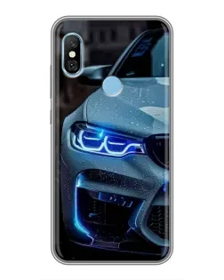 Чохол для Xiaomi Redmi 6 pro з картинкою «Погляд BMW з синіми фарами»