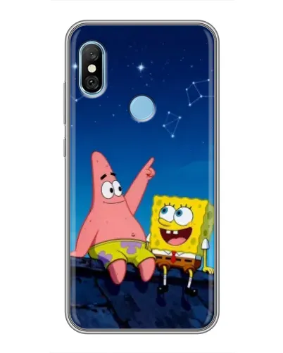 Чехол для Xiaomi Redmi 6 pro с картинкой «Губка Боб и Патрик ночью»