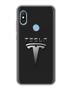 Чохол для Xiaomi Redmi 6 pro з картинкою «Сталевий логотип Tesla»