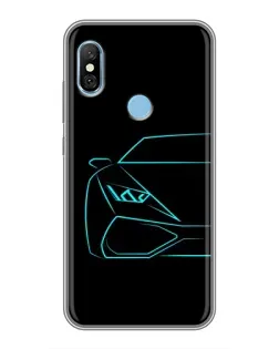 Чохол для Xiaomi Redmi 6 pro з картинкою «Блакитний силует Lamborghini»