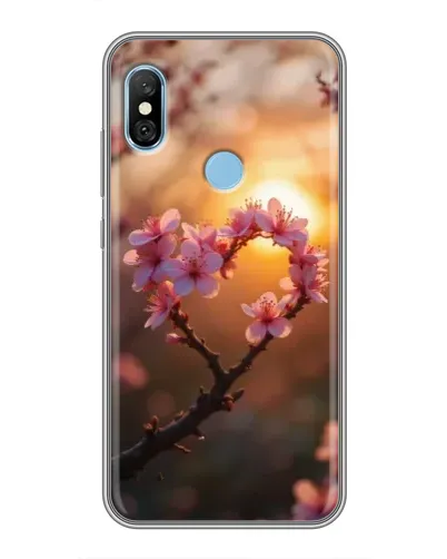 Чохол для Xiaomi Redmi 6 pro з картинкою «Рожевий цвіт  сердечко на тлі заходу»