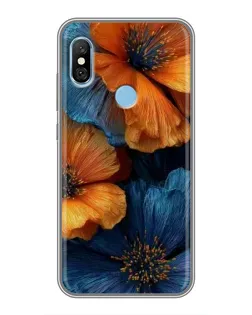 Чохол для Xiaomi Redmi 6 pro з картинкою «Яскрава синьо-помаранчева флора»