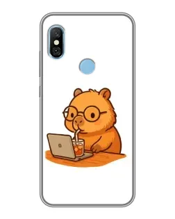 Чохол для Xiaomi Redmi 6 pro з картинкою «Капібара з ноутбуком»