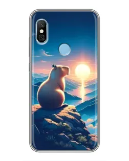 Чохол для Xiaomi Redmi 6 pro з картинкою «Захід сонця з капібарою»
