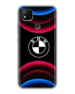 Чехол для Xiaomi Redmi 9c с картинкой «Логотип BMW и неоновые дуги»