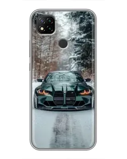 Чехол для Xiaomi Redmi 9c с картинкой «BMW в зимнем лесу»