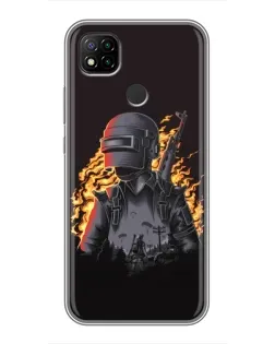 Чехол для Xiaomi Redmi 9c с картинкой «PUBG — огненный силуэт»